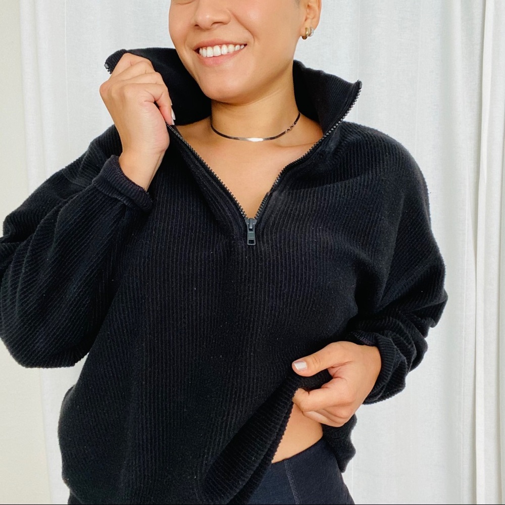 Aerie Rib Corded Oversized Quarter Zip Sweatshirt